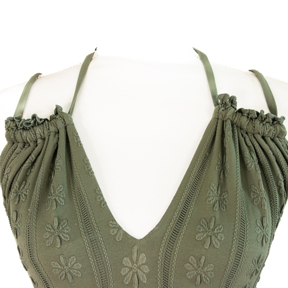 Aerie Deep Green Embroidered Floral Cheeky One Piece Swimsuit, Size Medium - Picture 7 of 12